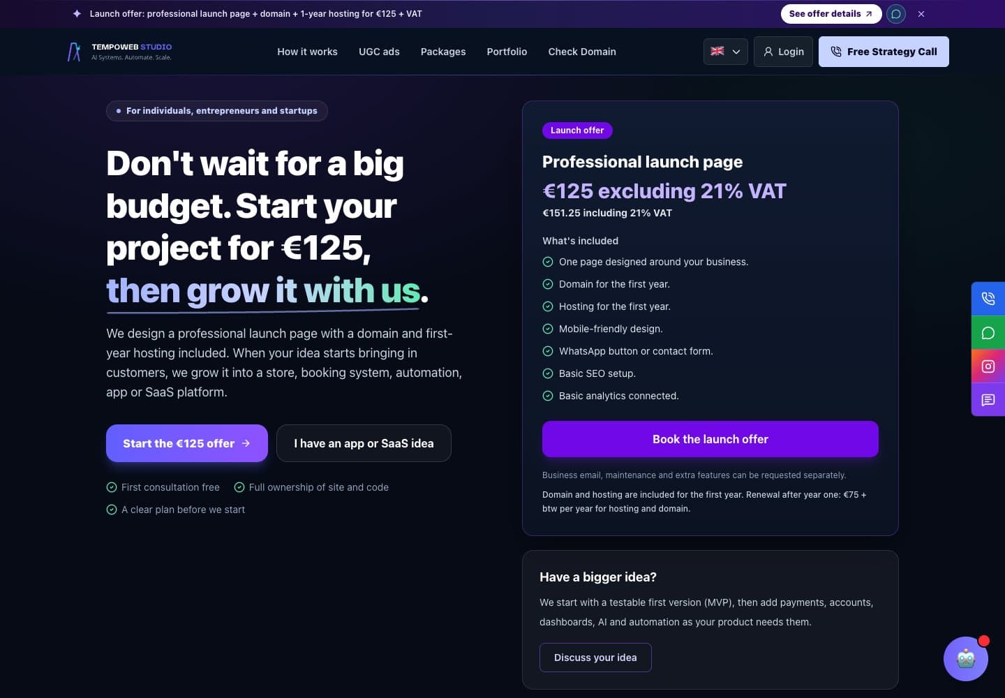 Publieke website van TempoWeb Studio over website- en applicatieontwikkeling